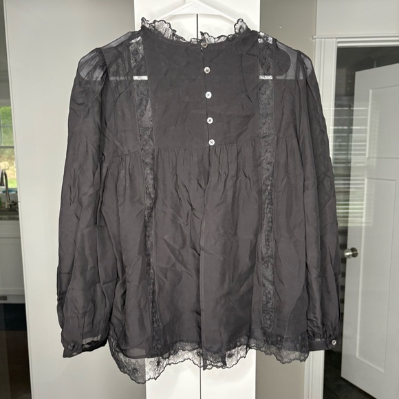NWT Madewell Lace-Inset Top Blouse Silk True Black - Picture 3 of 6